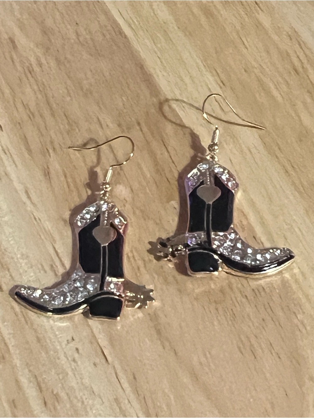 Cowboy Boot Dangle Earrings - Black and Gold E71